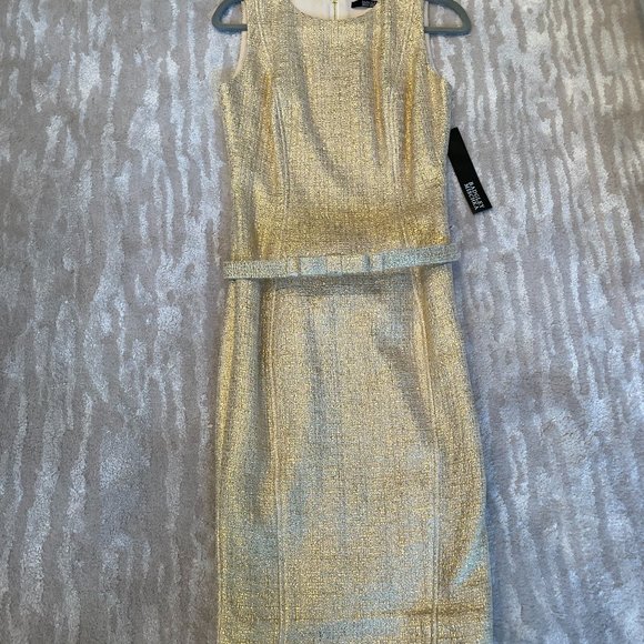 Gold Tweed Badgley Mischka Midi Cocktail Dress - Picture 1 of 5